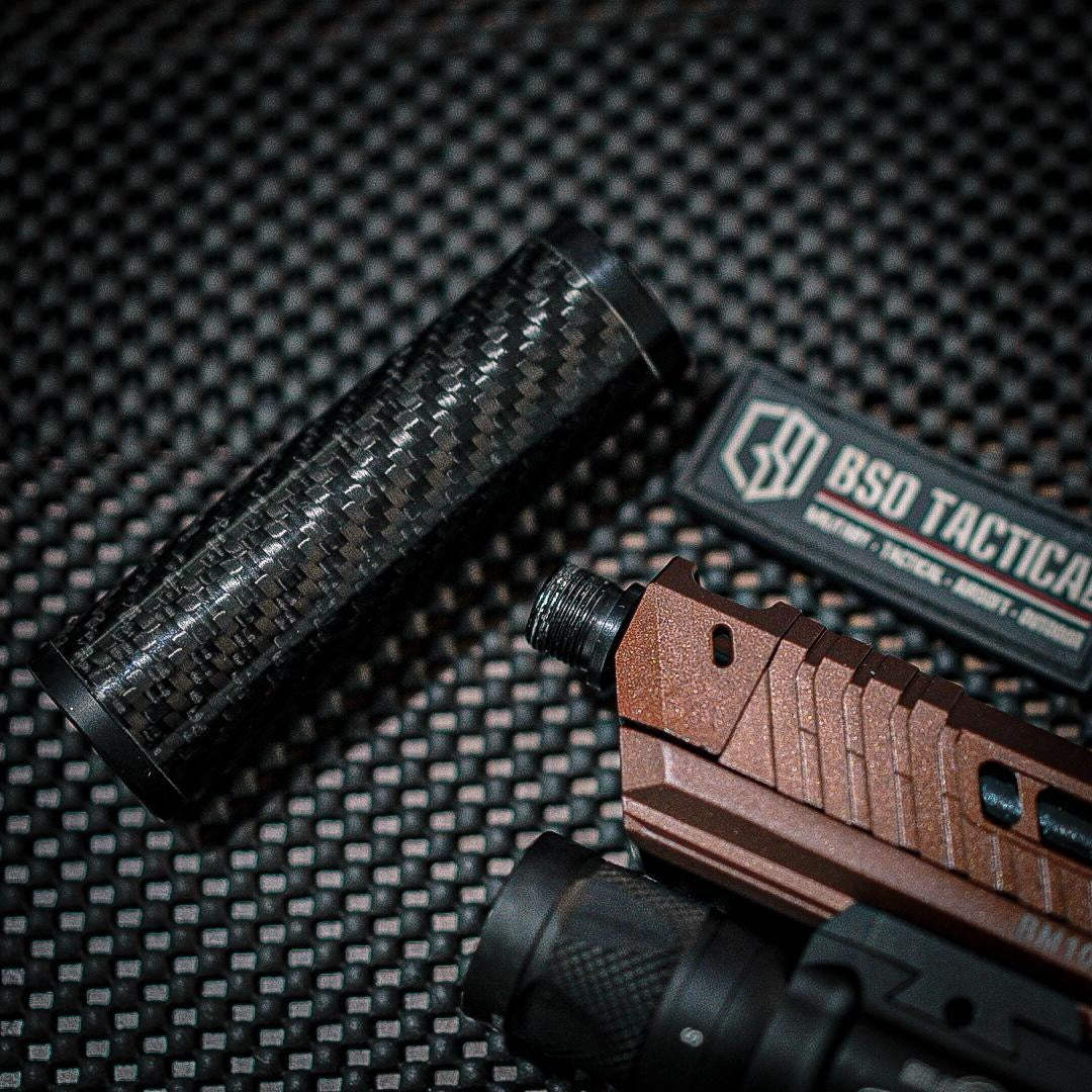 Trident Custom Mini Silencer Carbon Slim Design AEG GBB GBBR 14mm