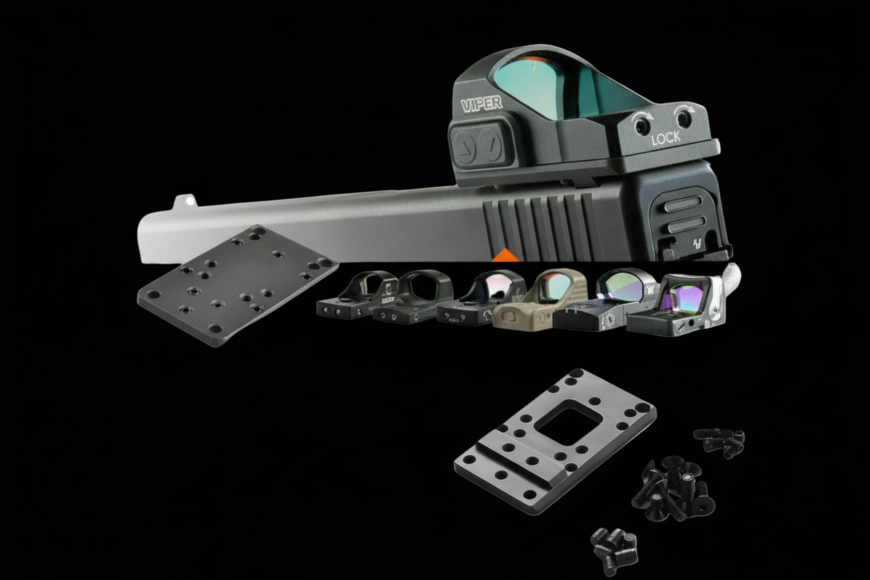 Glock universal mount with accessories on a white background, featuring BSO Tactical branding.