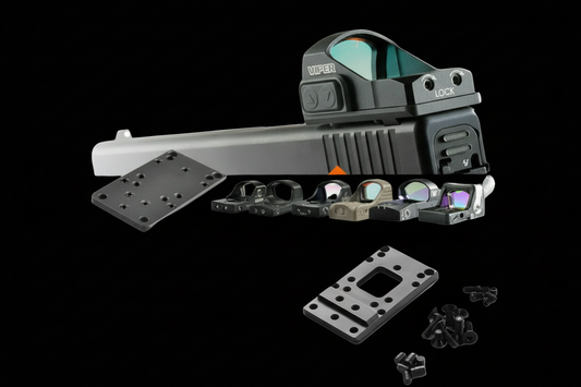 Glock universal mount with accessories on a white background, featuring BSO Tactical branding.