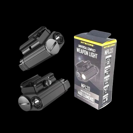 Nitecore NPL 20 flashlight with packaging on a black background