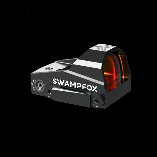 Swampfox Kingslayer Dot Sight on a geometric patterned background