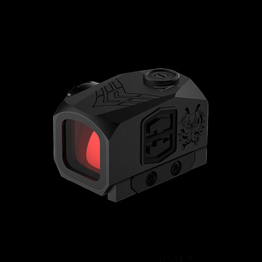 Black Swampfox Kraken Dot Sight with red dot on a white background, featuring BSO Tactical branding.