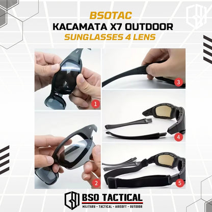Kacamata Outdoor Daisy X7 Tactical Sunglasses 4 Lens