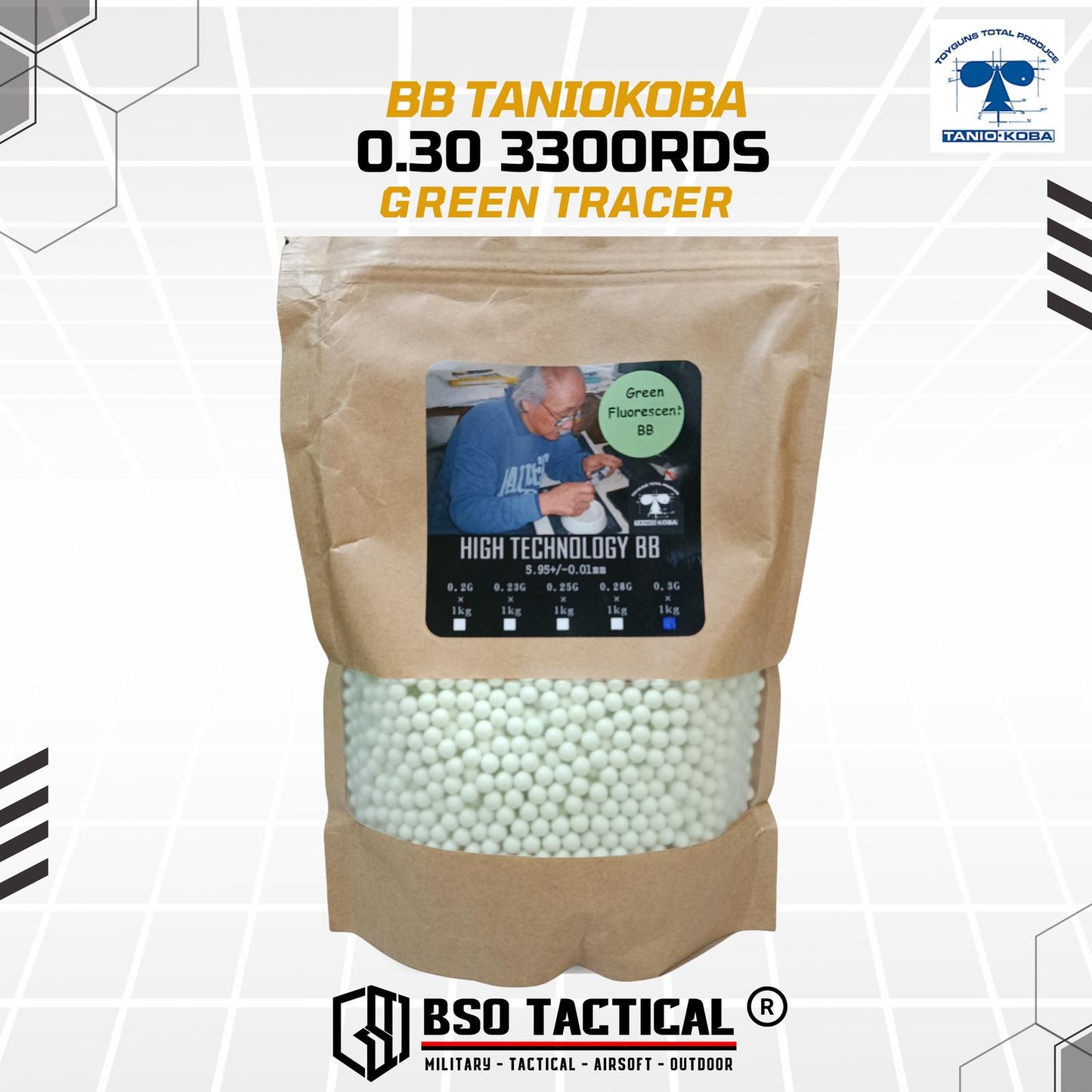 BB Airsoft Taniokoba 6mm Green Tracer 0.30 0,30 3300rds High Tech - ORIGINAL