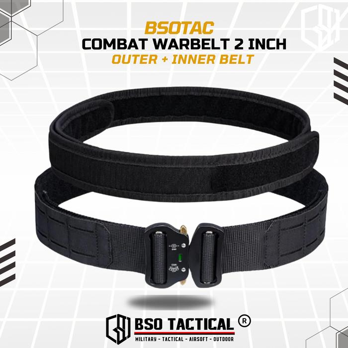 BSOTAC Ikat Pinggang Kopel Tactical Combat Belt 2 Inch Double Layer Laser Molle Hitam untuk Wargame dan Aktivitas Outdoor
