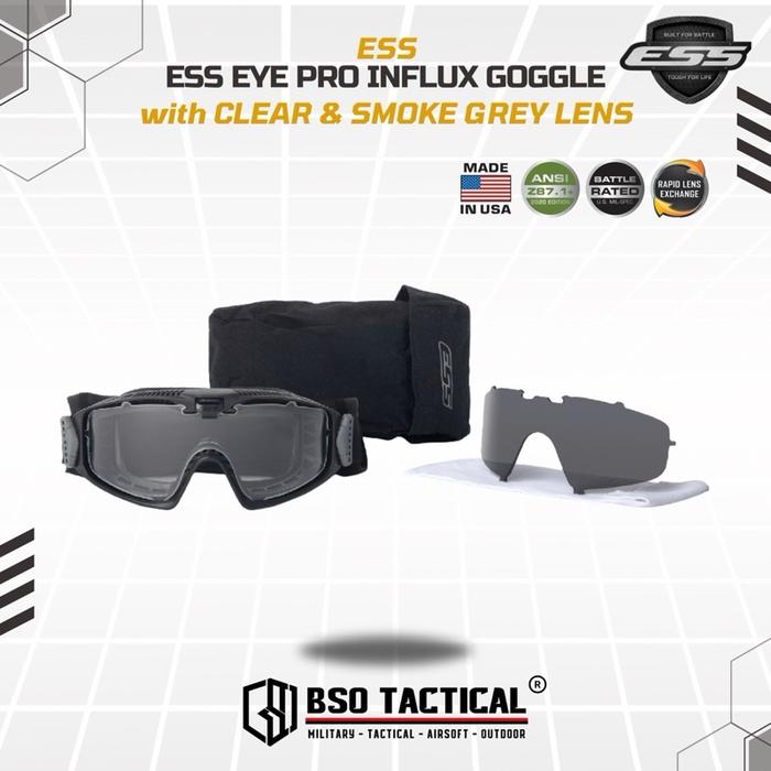 Kacamata Goggle Tactical ESS Eye Pro AVS INFLUX with Clear Smoke Grey Lens Outdoor Protection ORIGINAL