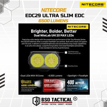 NITECORE Senter EDC29 LED Flashlight UHi 20 Max Lumin Shield 6500 Lumens Baterai USB - ORIGINAL