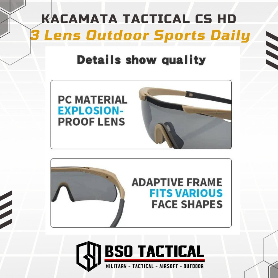 Kacamata Tactical CS HD 3 Lens Outdoor Sports Daily Casual Sun Glasses Sunglasses Eyewear