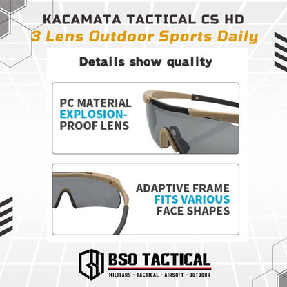 Kacamata Tactical CS HD 3 Lens Outdoor Sports Daily Casual Sun Glasses Sunglasses Eyewear