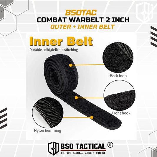 BSOTAC Ikat Pinggang Kopel Tactical Combat Belt 2 Inch Double Layer Laser Molle Hitam untuk Wargame dan Aktivitas Outdoor
