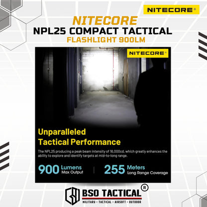 NITECORE NPL25 Compact Tactical Flashlight 900LM Picatinny Recoil Proof ORIGINAL