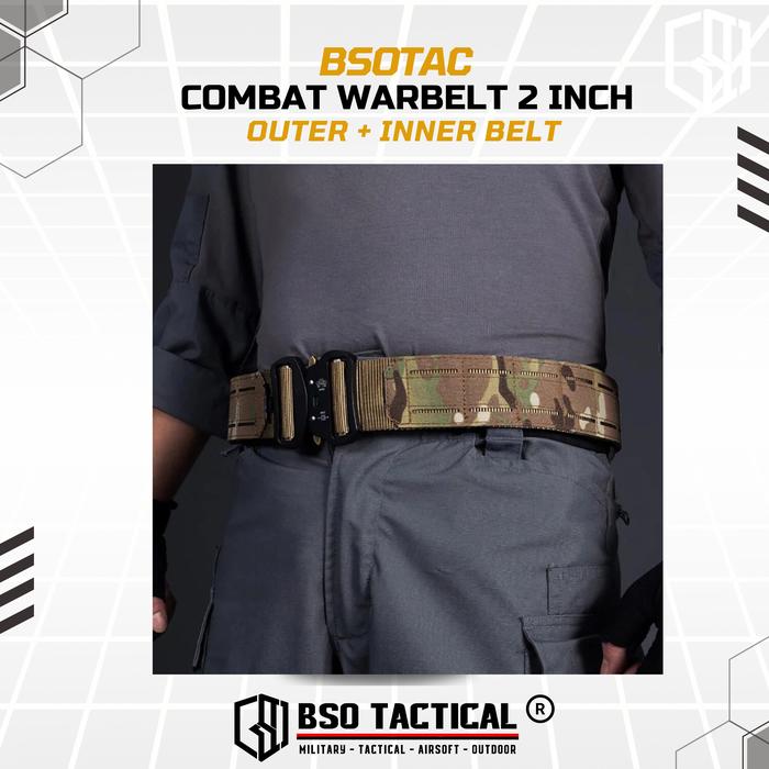 BSOTAC Ikat Pinggang Kopel Tactical Combat Belt 2 Inch Double Layer Laser Molle Hitam untuk Wargame dan Aktivitas Outdoor