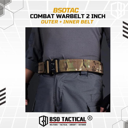 BSOTAC Ikat Pinggang Kopel Tactical Combat Belt 2 Inch Double Layer Laser Molle Hitam untuk Wargame dan Aktivitas Outdoor