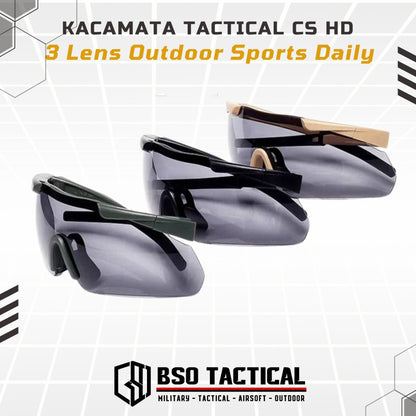 Kacamata Tactical CS HD 3 Lens Outdoor Sports Daily Casual Sun Glasses Sunglasses Eyewear