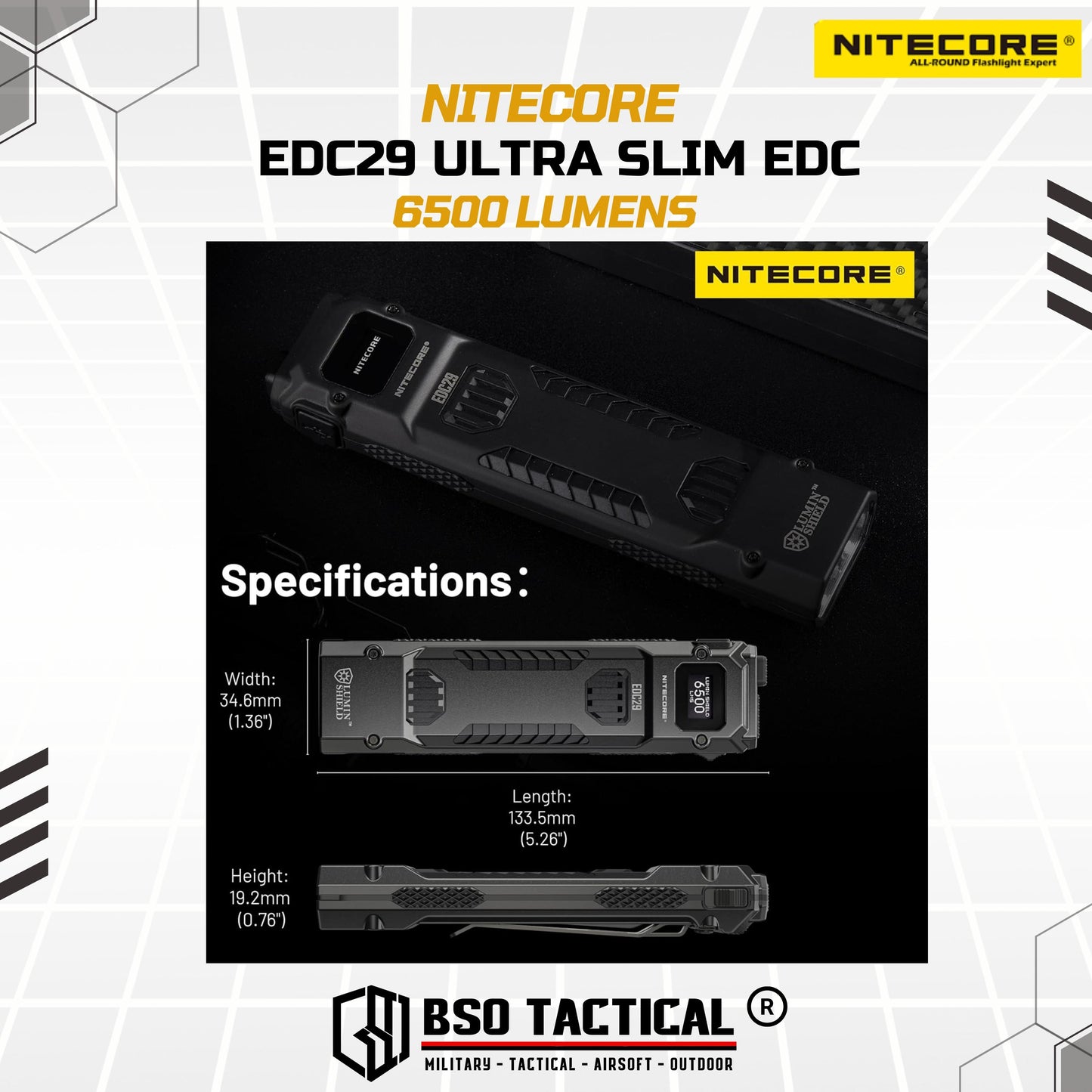 NITECORE Senter EDC29 LED Flashlight UHi 20 Max Lumin Shield 6500 Lumens Baterai USB - ORIGINAL