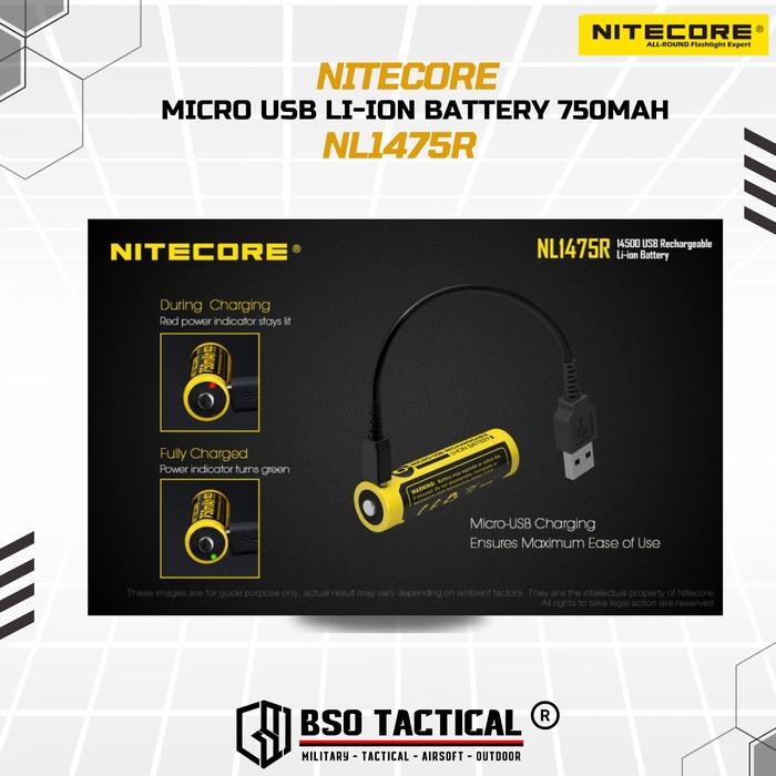 Battery Nitecore 14500 750Mah Micro USB Rechargeable Batre Original