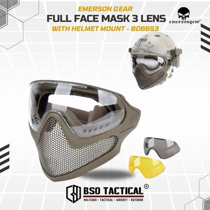 Emerson Gear Tactical Full Face Mask 3 Lens for Fast Helmet - BD6653