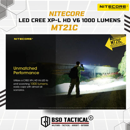 Nitecore MT21C Senter Tactical LED CREE XPL HD V6 1000 Lumens Flashlight - ORIGINAL