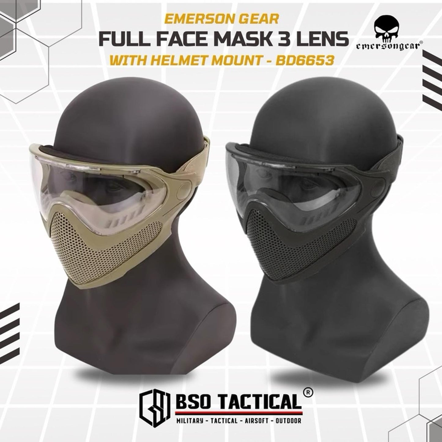 Emerson Gear Tactical Full Face Mask 3 Lens for Fast Helmet - BD6653