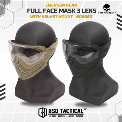 Emerson Gear Tactical Full Face Mask 3 Lens for Fast Helmet - BD6653