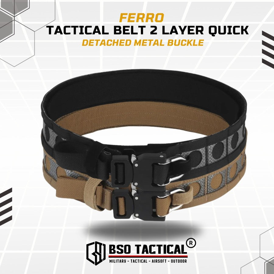 Ferro Style Bison Tactical Belt 2 Layer Quick Detach Metal Buckle IPSC Outdoor Multicam & Black 500D CORDURA Nylon Ringan dan Profil Rendah