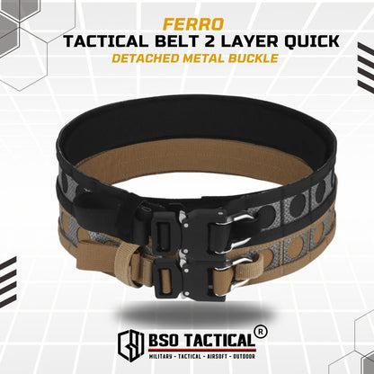 Ferro Style Bison Tactical Belt 2 Layer Quick Detach Metal Buckle IPSC Outdoor Multicam & Black 500D CORDURA Nylon Ringan dan Profil Rendah