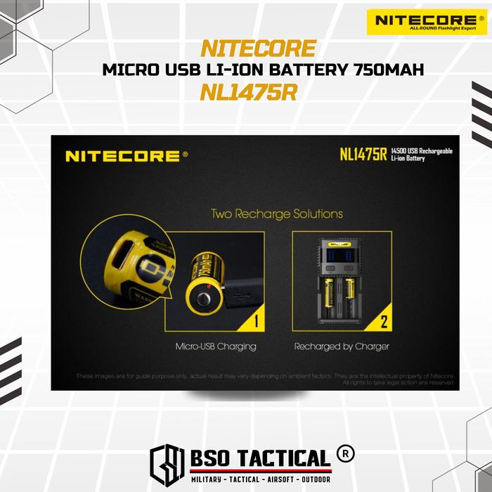Battery Nitecore 14500 750Mah Micro USB Rechargeable Batre Original