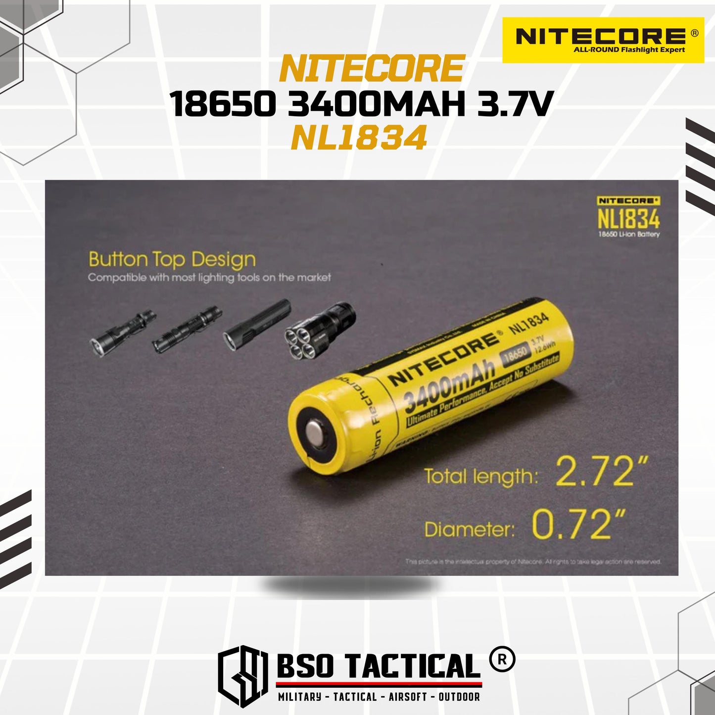 NITECORE Rechargeable 18650 Li-ion Battery 3400mAh 3.7V NL1834 ORI