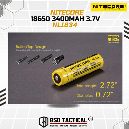 NITECORE Rechargeable 18650 Li-ion Battery 3400mAh 3.7V NL1834 ORI