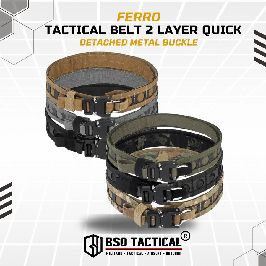 Ferro Style Bison Tactical Belt 2 Layer Quick Detach Metal Buckle IPSC Outdoor Multicam & Black 500D CORDURA Nylon Ringan dan Profil Rendah