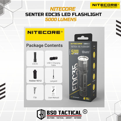 NITECORE Senter EDC35 LED Tactical EDC Flashlight UHi 40 IP68 5000 Lumens Outdoor Flashlight