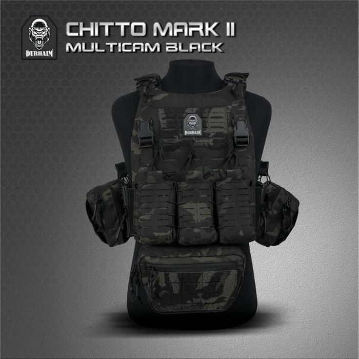 Durhaim Chitto Mark II Plate Carrier Tactical Vest Multicam Black Full Set Rompi Outdoor - ORIGINAL