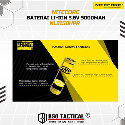 NITECORE Baterai Rechargeable 21700 Li-Ion 3.6V 5000mAh 1 PCS - NL2150HP