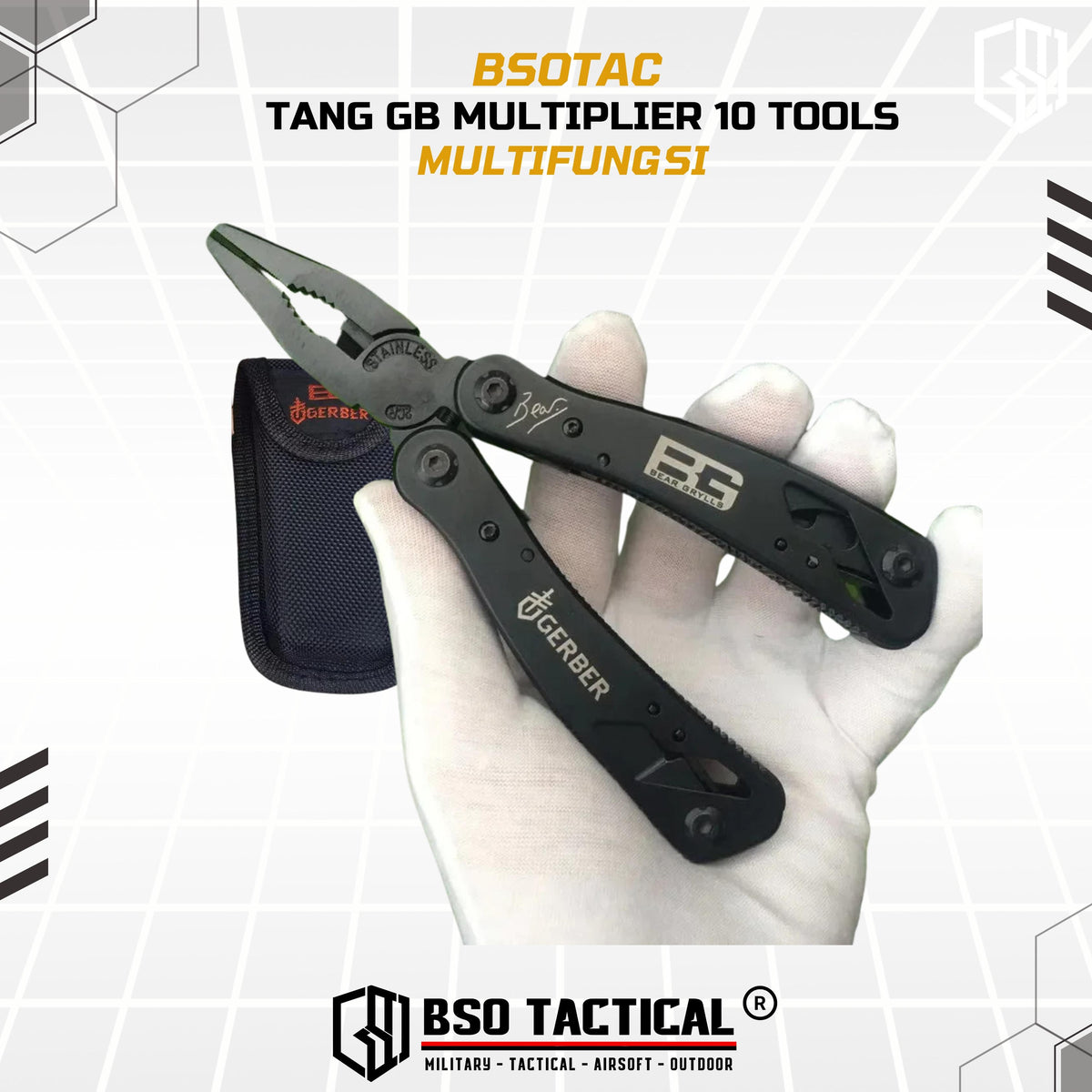 Tang GB Multiplier 10 Tools Butterfly Opening Kit Multifungsi + Bonus Black Stainless Steel