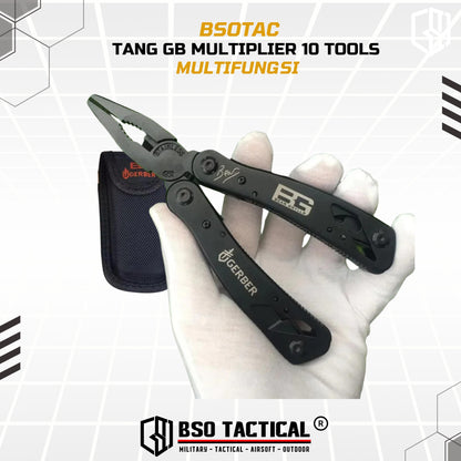 Tang GB Multiplier 10 Tools Butterfly Opening Kit Multifungsi + Bonus Black Stainless Steel