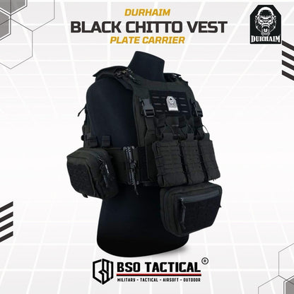 Durhaim Black Chitto Mark II Plate Carrier Tactical Vest Full Set Rompi Outdoor - ORIGINAL