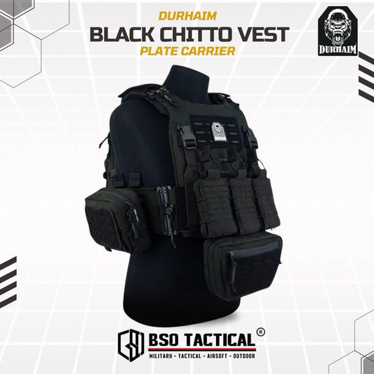 Durhaim Black Chitto Mark II Plate Carrier Tactical Vest Full Set Rompi Outdoor - ORIGINAL