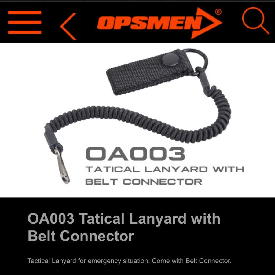 OPSMEN Flashlight Lanyard Spiral Sling Tali Senter with Belt Connector OA003