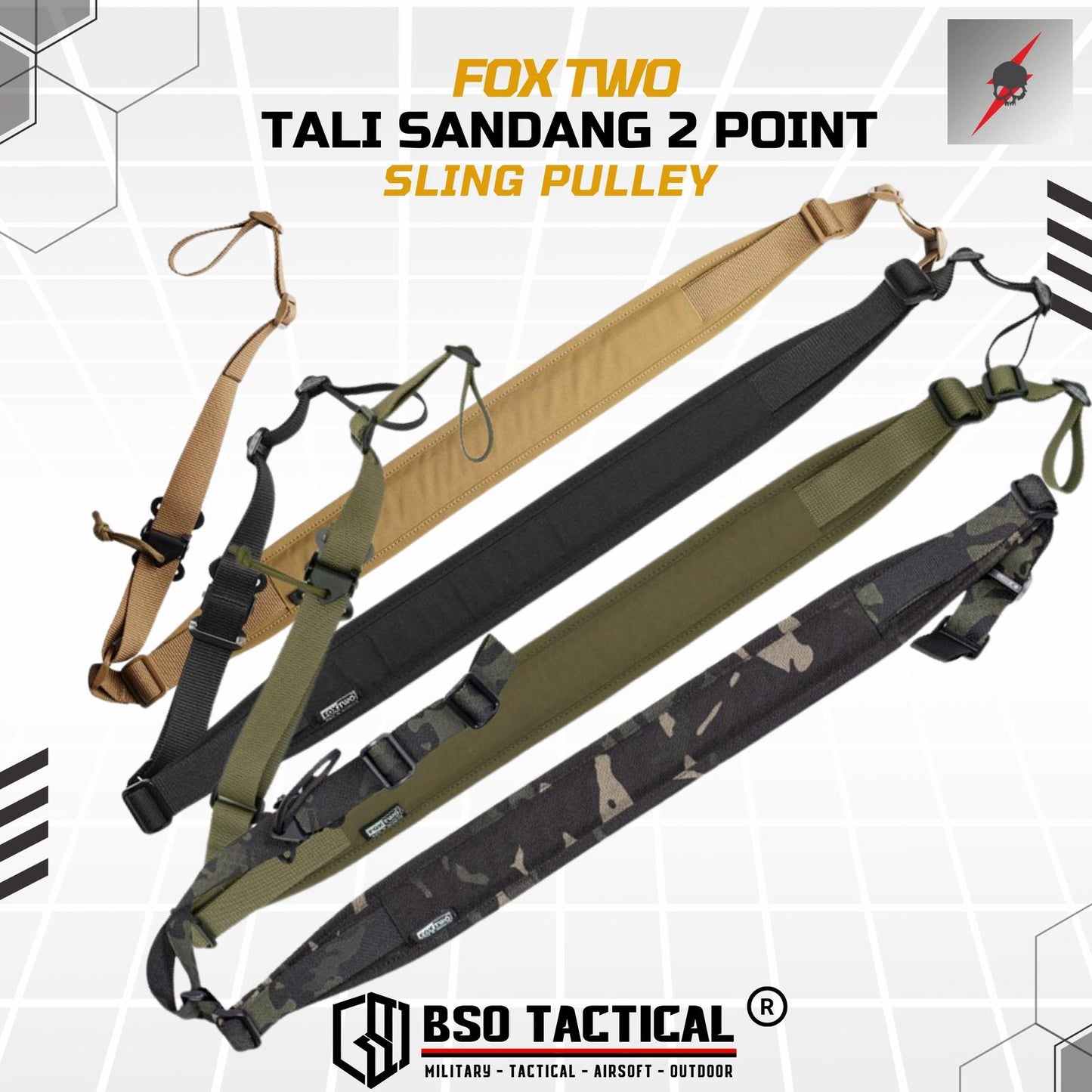 FOX TWO Tactical Tali Sandang 2 Point Sling Pulley - ORI Foxtwo