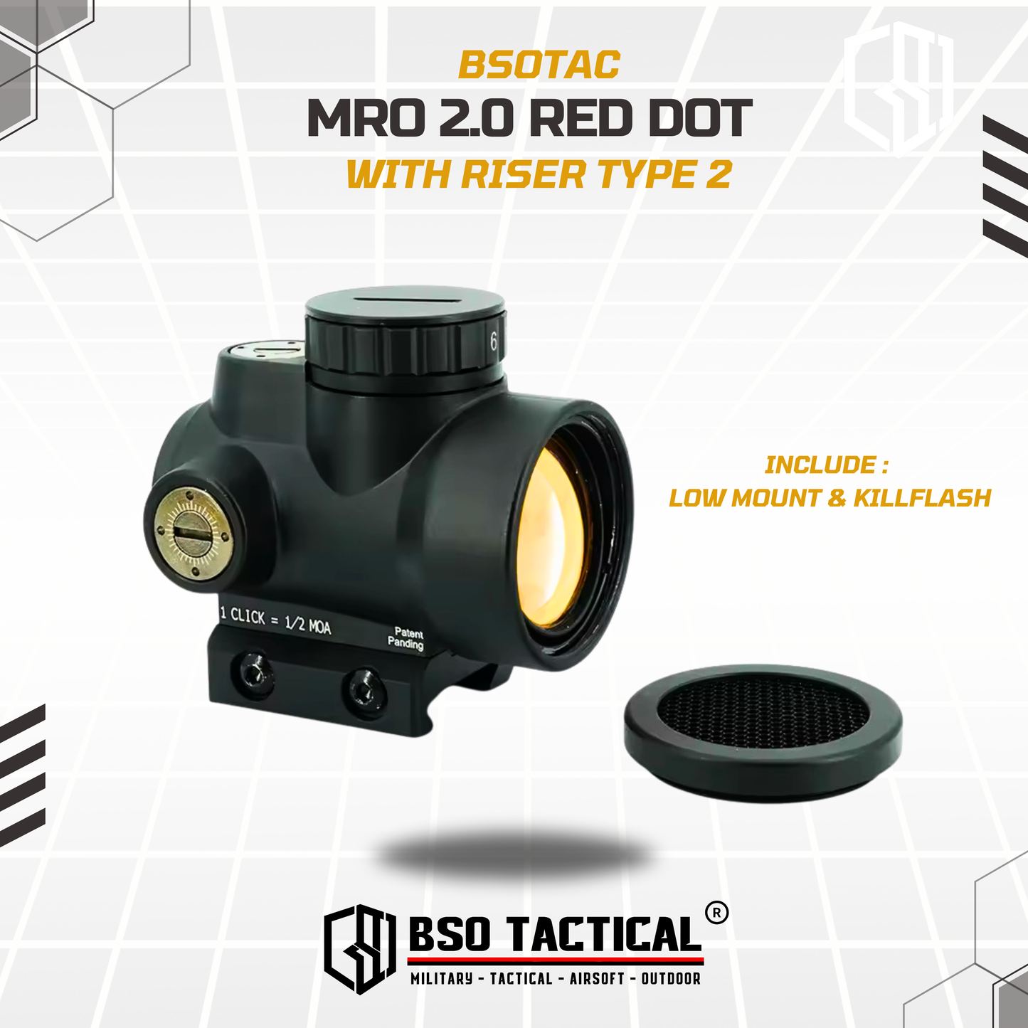 Red Dot Scope MRO Style 2 MOA with Riser Type 2 Full Metal Picatinny FREE Killflash