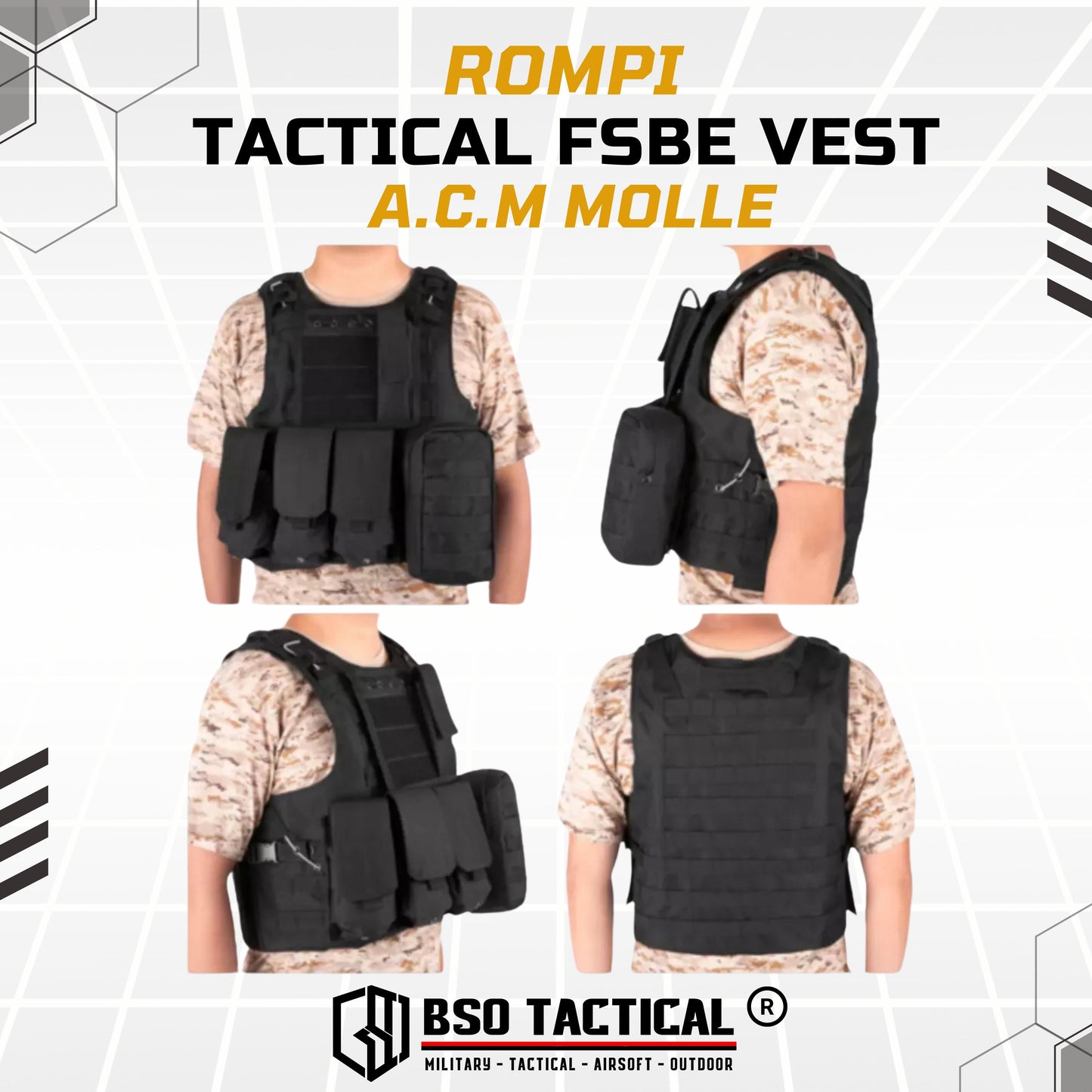 Rompi Outdoor FSBE Molle Outdoor Vest Body Protection with Pouch for Outdoor Gym Hyrox Fitness Olahraga Luar Ruangan Sport