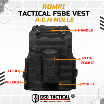 Rompi Outdoor FSBE Molle Outdoor Vest Body Protection with Pouch for Outdoor Gym Hyrox Fitness Olahraga Luar Ruangan Sport