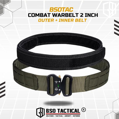 BSOTAC Ikat Pinggang Kopel Tactical Combat Belt 2 Inch Double Layer Laser Molle Hitam untuk Wargame dan Aktivitas Outdoor