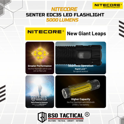 NITECORE Senter EDC35 LED Tactical EDC Flashlight UHi 40 IP68 5000 Lumens Outdoor Flashlight