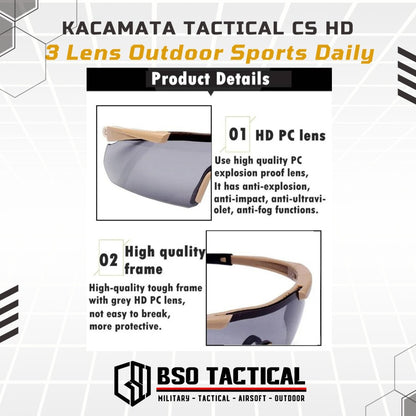 Kacamata Tactical CS HD 3 Lens Outdoor Sports Daily Casual Sun Glasses Sunglasses Eyewear