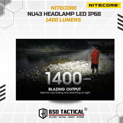 Senter Kepala Nitecore NU43 Headlamp LED Lightweight IP68 1400LM Baterai