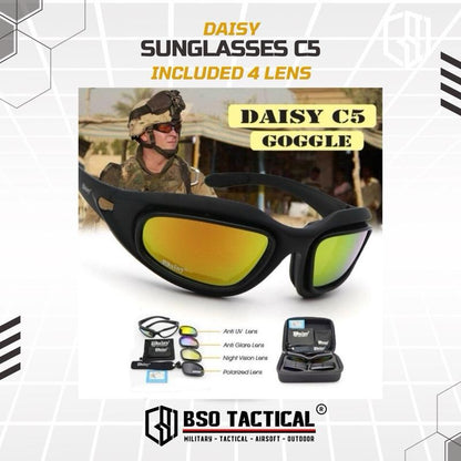 Kacamata Tactical Daisy C5 Outdoor Goggle Sunglasses 4 Lens