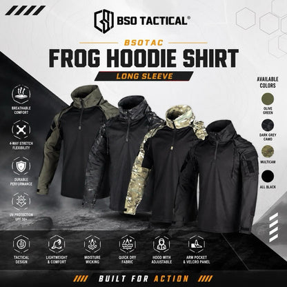Baju Outdoor Hoodie Lengan Panjang FROG Tahan Air dan Cepat Kering dengan Kantong Serbaguna - Sport