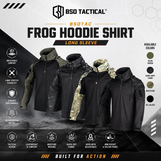 Baju Outdoor Hoodie Lengan Panjang FROG Tahan Air dan Cepat Kering dengan Kantong Serbaguna - Sport
