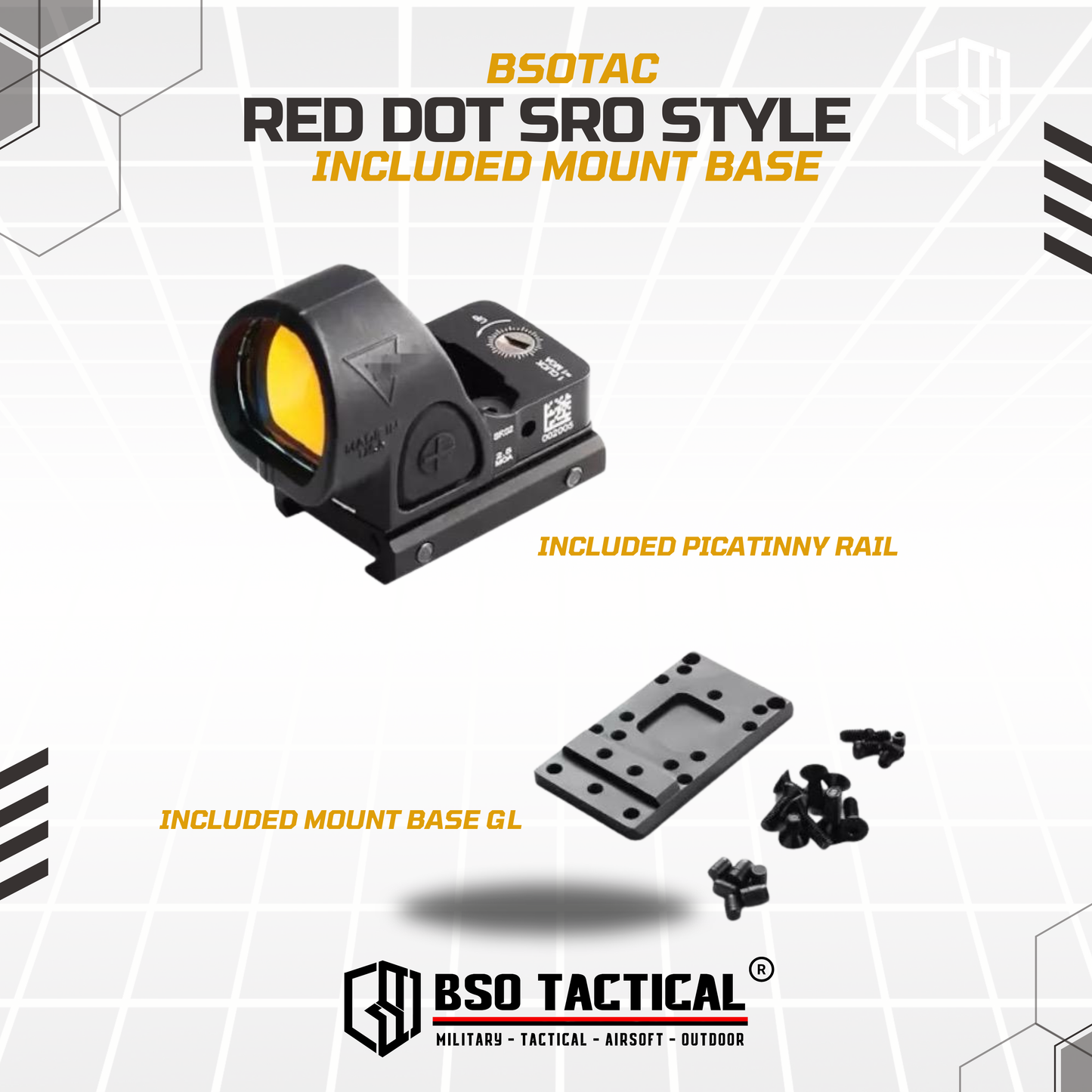 SRO Style Tactical Mini Red Dot Scope Sight with GL Mount Base & Picatinny Mount